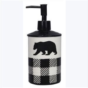 Buffalo Plaid Black Bear New Ceramic Lotion Soap Dispenser Country Cabin Lodge